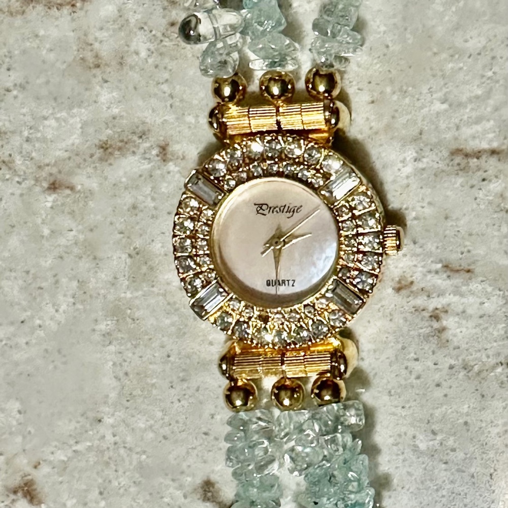 ✨ Glam Aqua Gemstone Bracelet Watch ✨